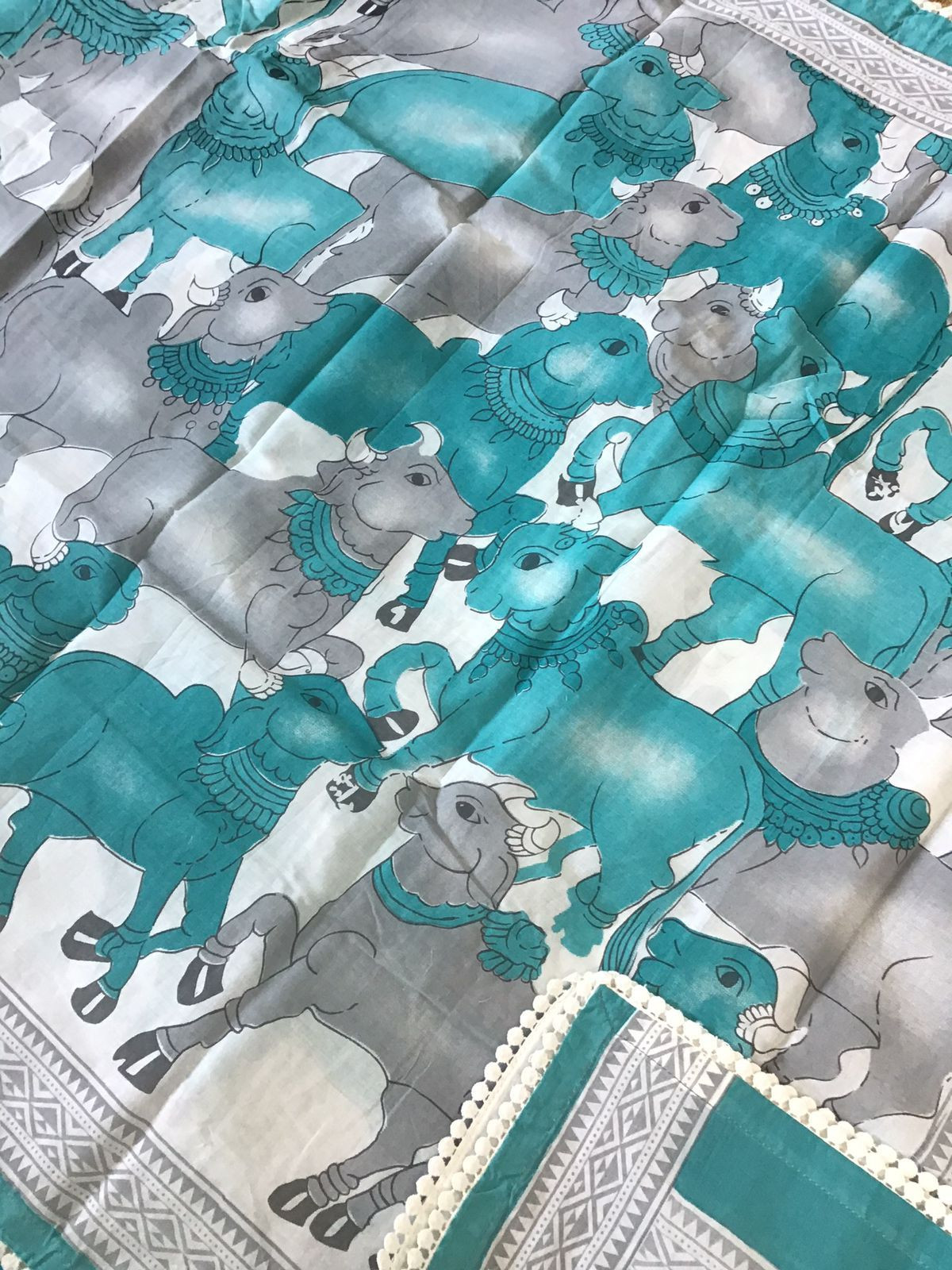 Pure Cotton Printed Self Weaved Suit - Blue