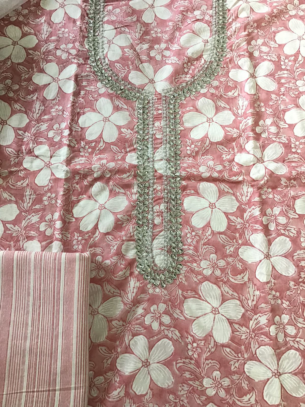 Pure Cotton Printed Embroidered Suit - Pink