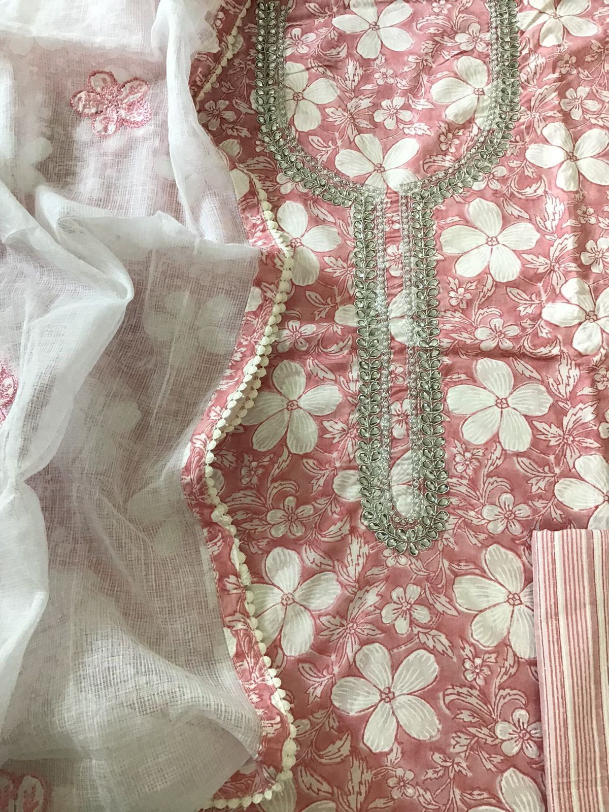 Pure Cotton Printed Embroidered Suit - Pink