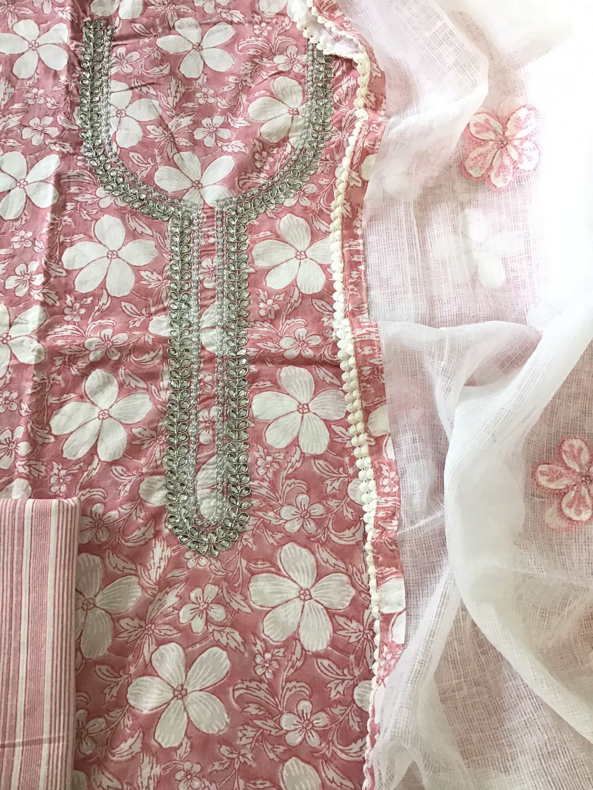 Pure Cotton Printed Embroidered Suit - Pink