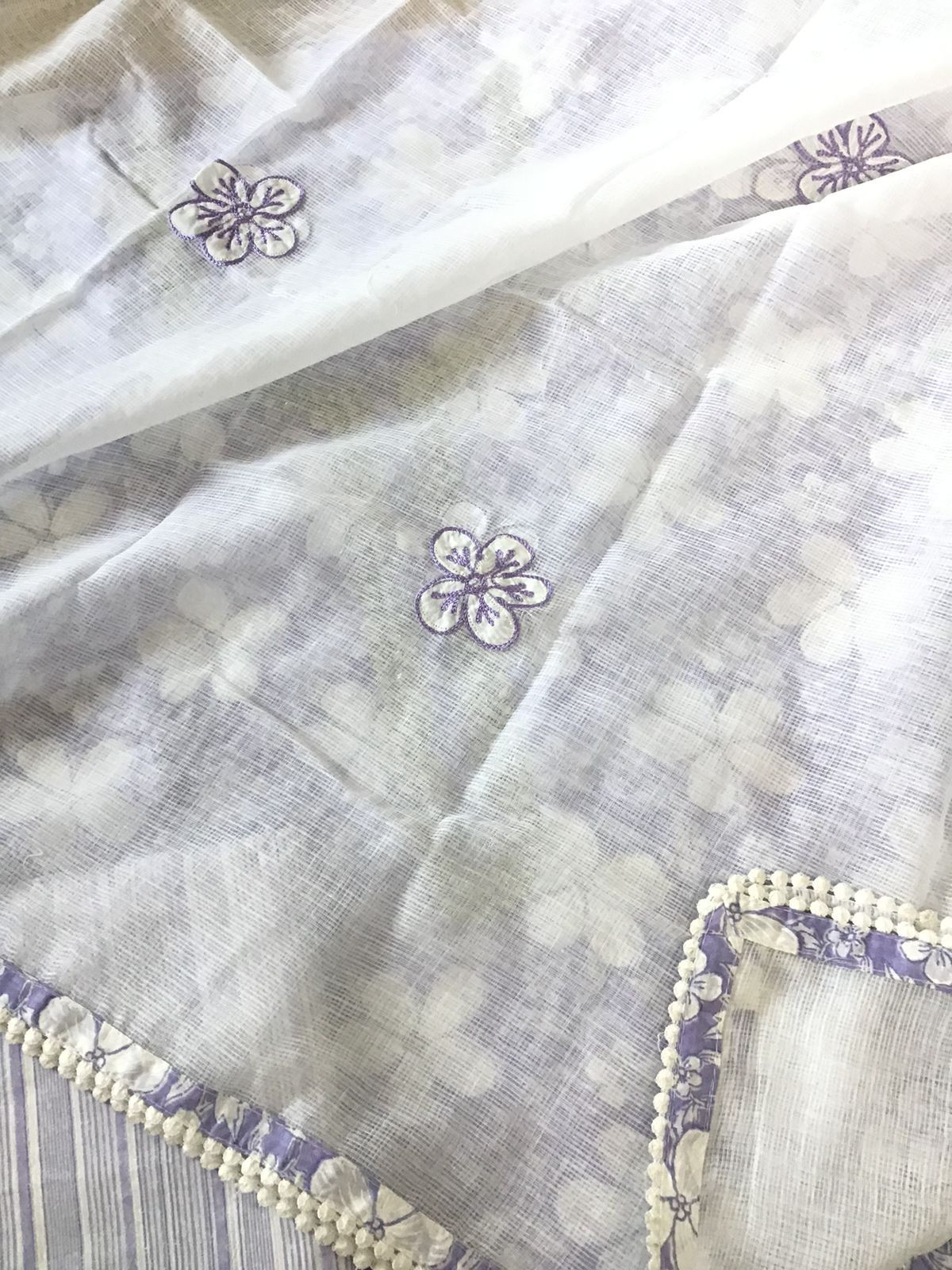 Pure Cotton Printed Embroidered Suit - Lavender