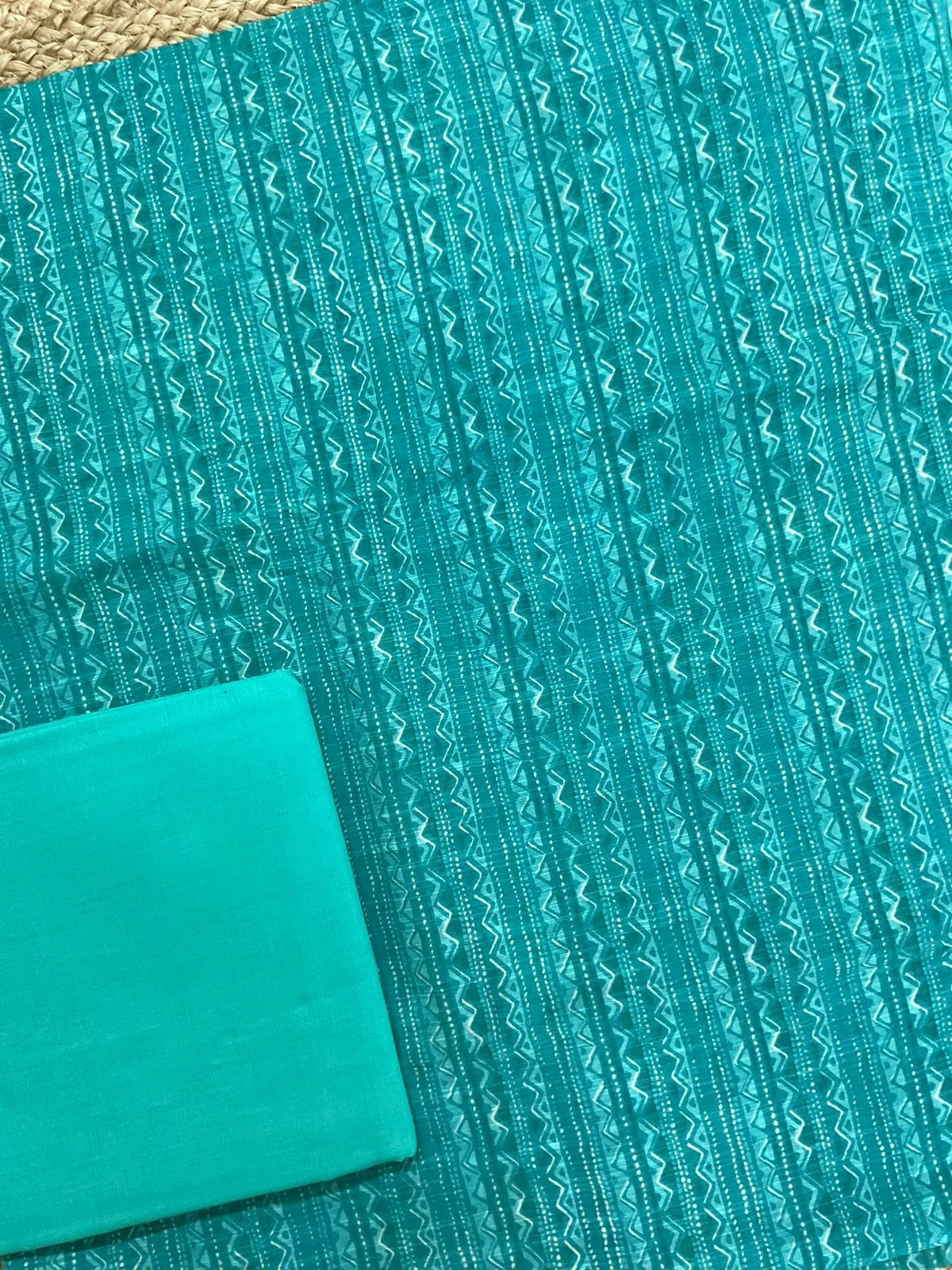 Soft Fine Slub Chanderi Printed Suit - Bluish Green