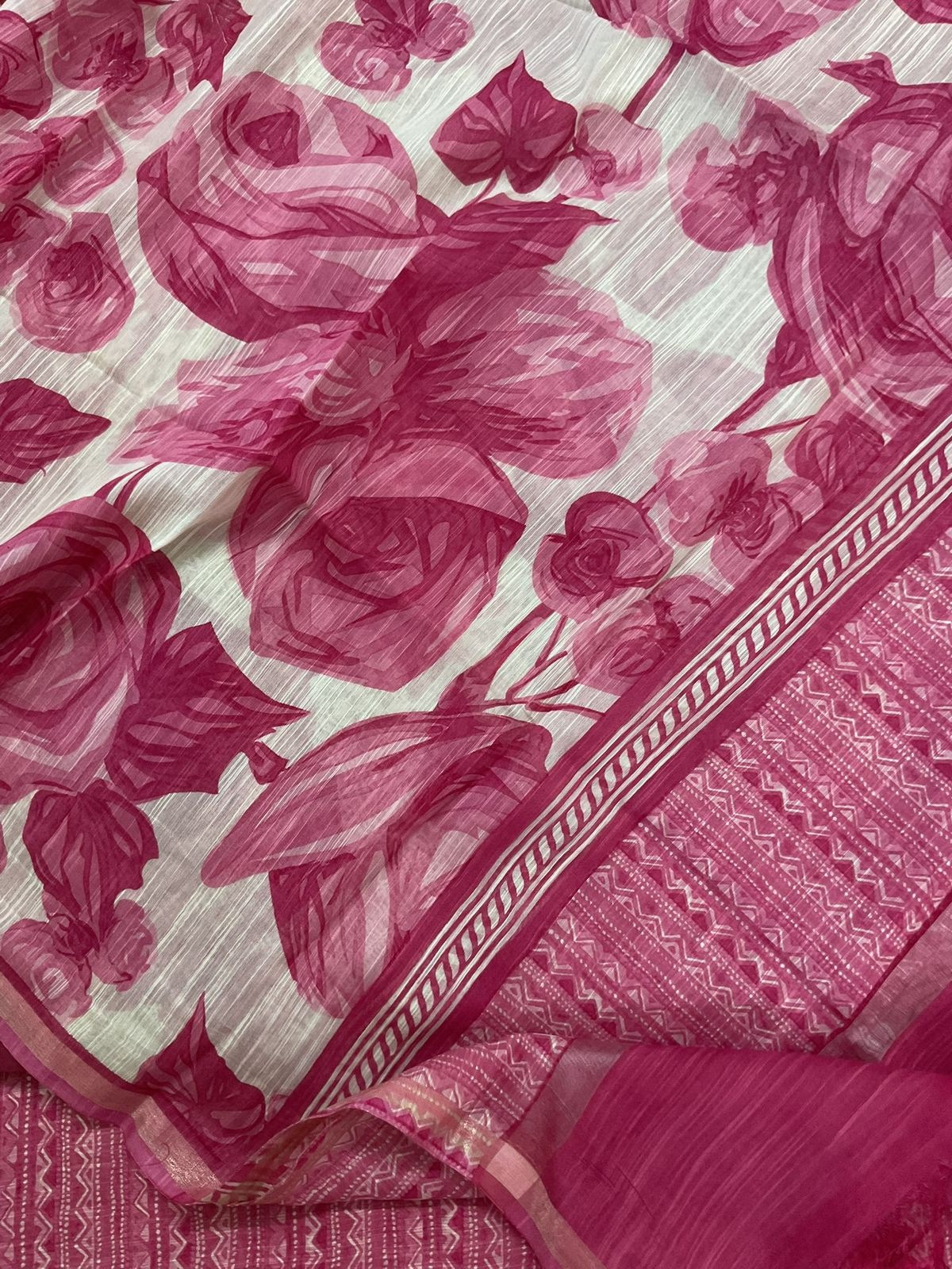 Soft Fine Slub Chanderi Printed Suit - Pink