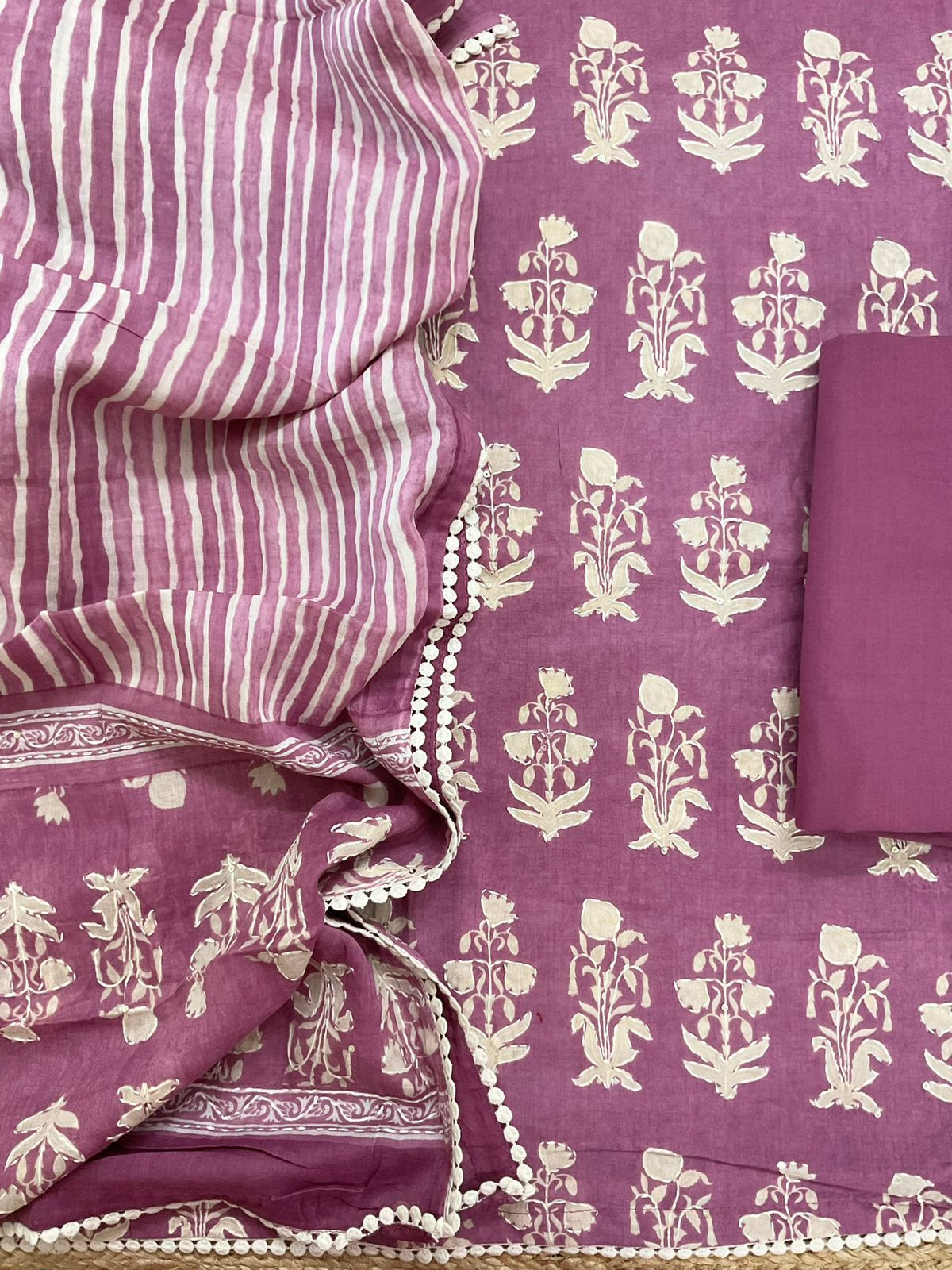 Pure Cotton Printed Embroidered Suit - Wine