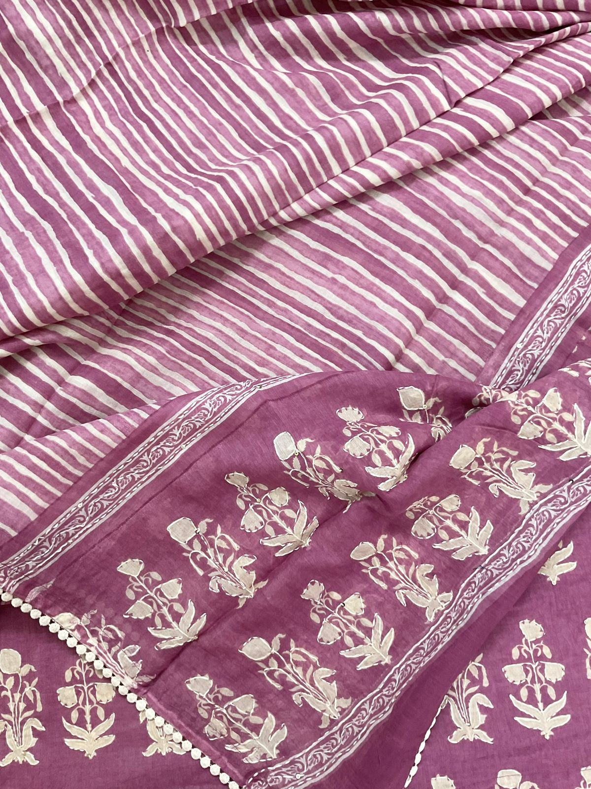 Pure Cotton Printed Embroidered Suit - Wine