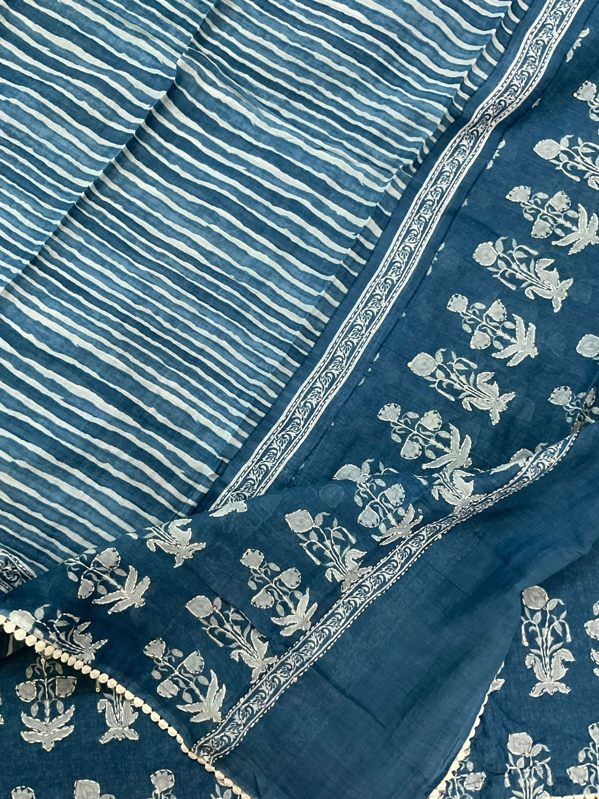 Pure Cotton Printed Embroidered Suit - Blue