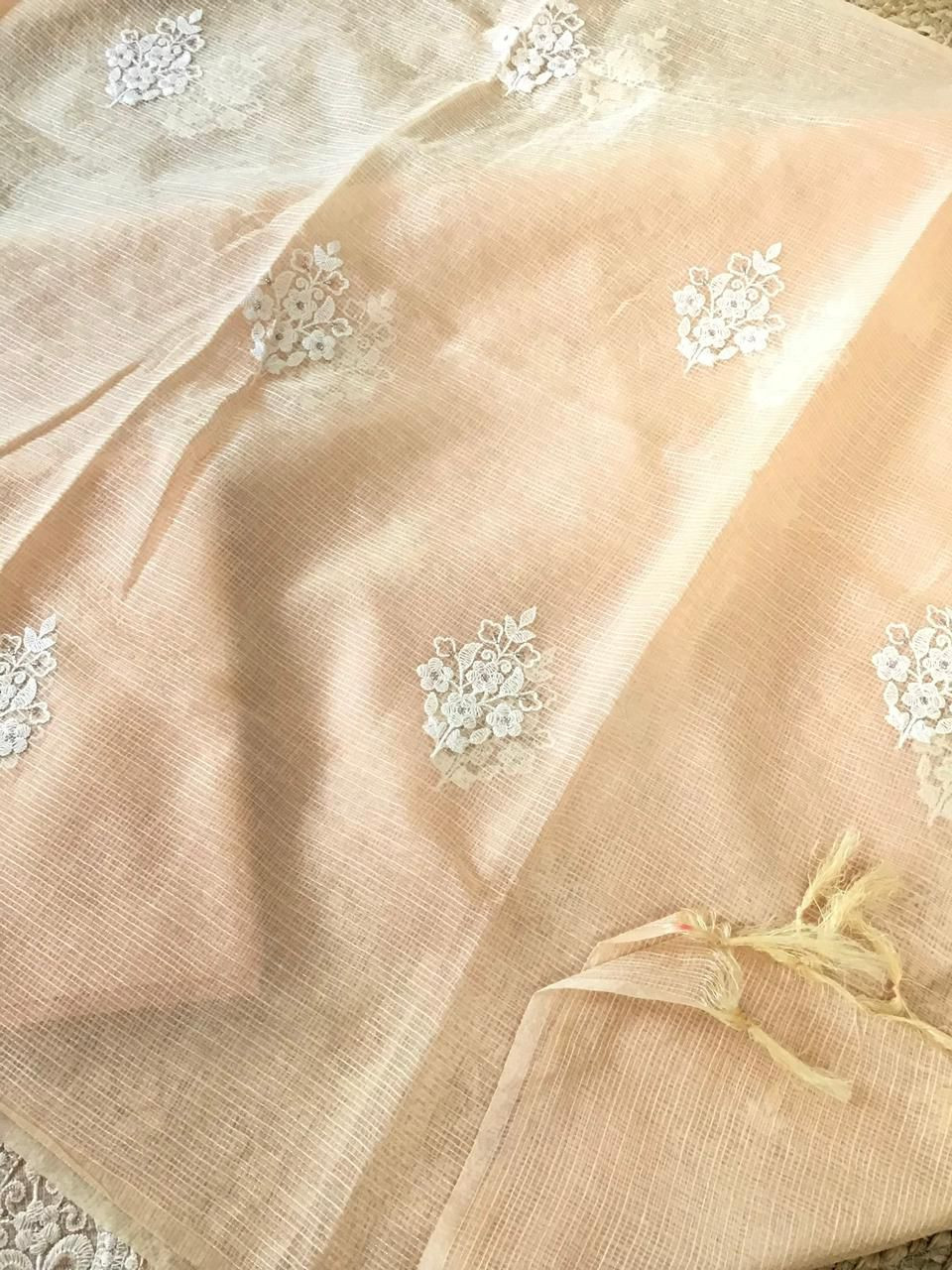 Soft Kota Silk Embroidered Suit - Peach