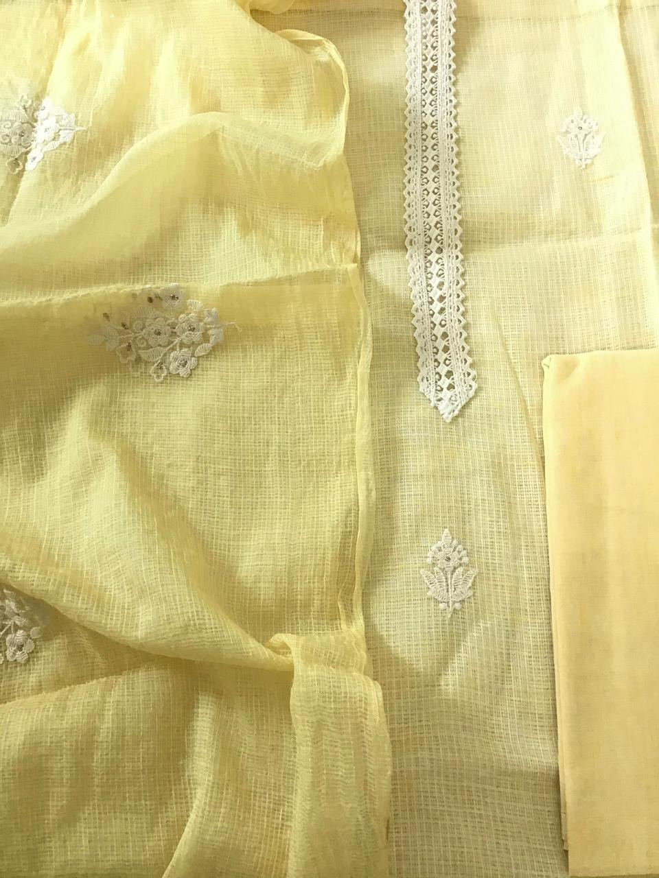 Soft Kota Silk Embroidered Suit - Yellow