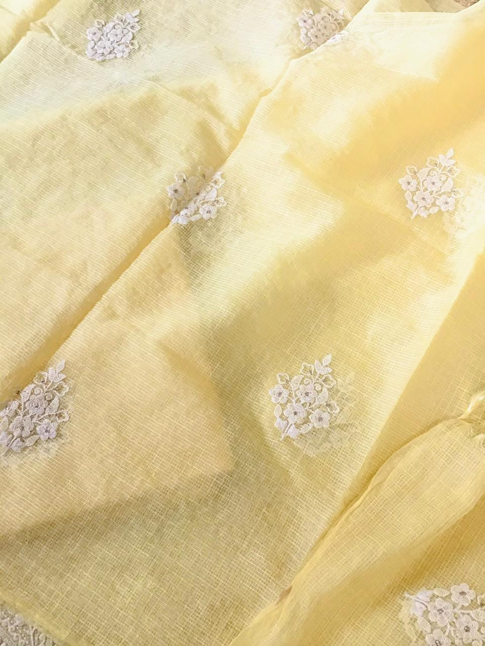 Soft Kota Silk Embroidered Suit - Yellow