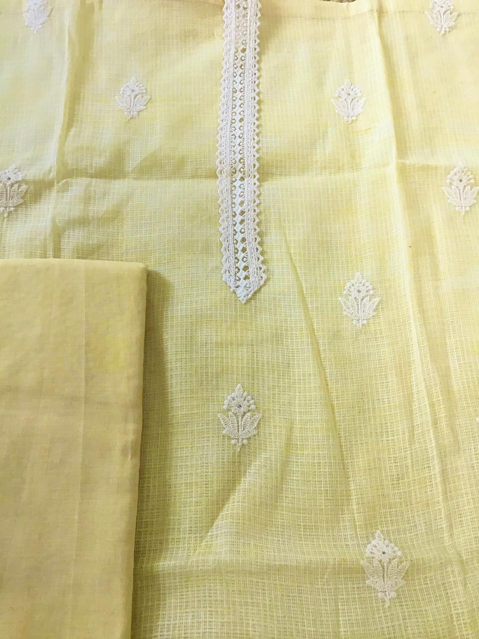Soft Kota Silk Embroidered Suit - Yellow