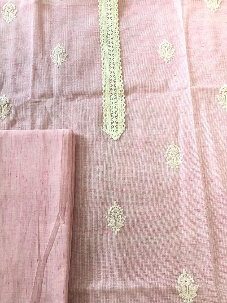 Soft Kota Silk Embroidered Suit - Pink