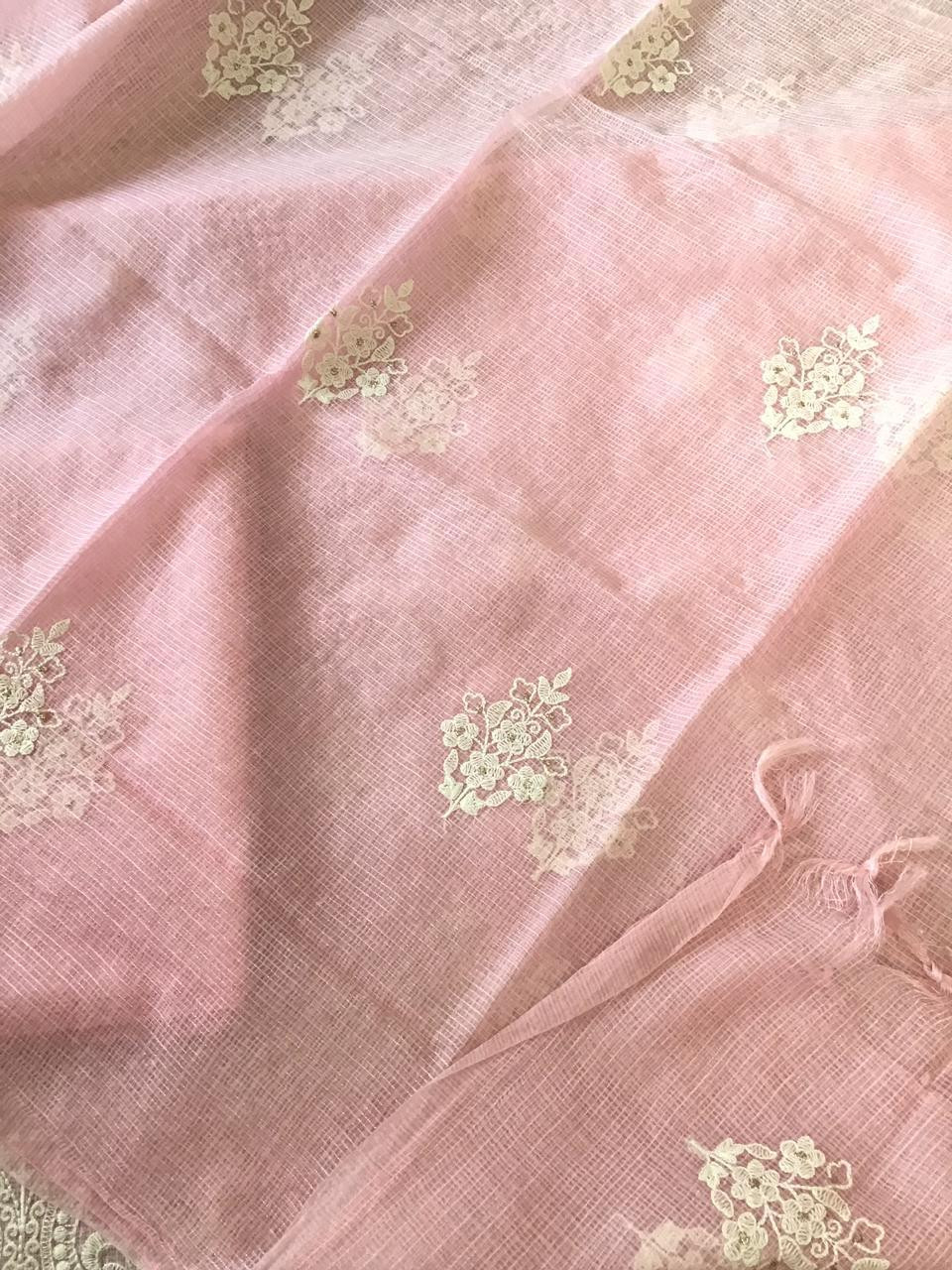 Soft Kota Silk Embroidered Suit - Pink