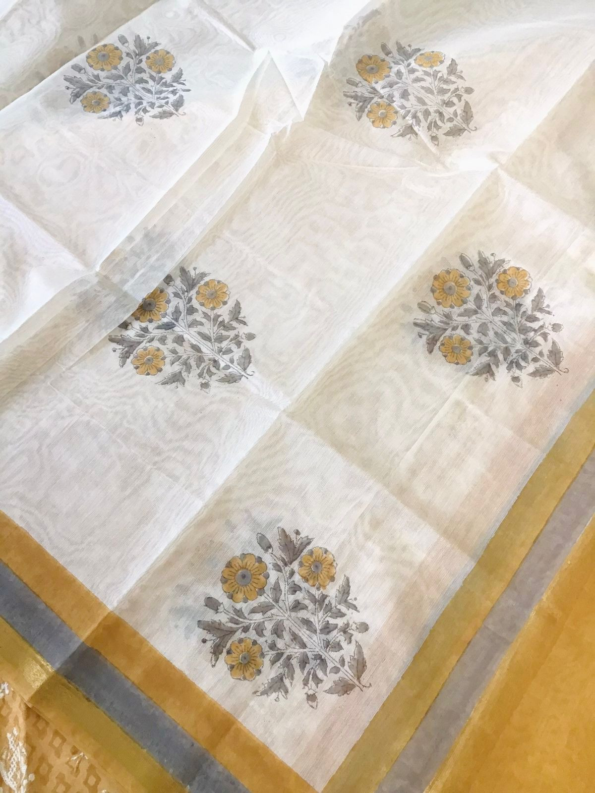 Pure Cotton Printed Embroidered Suit - Orangish Yellow