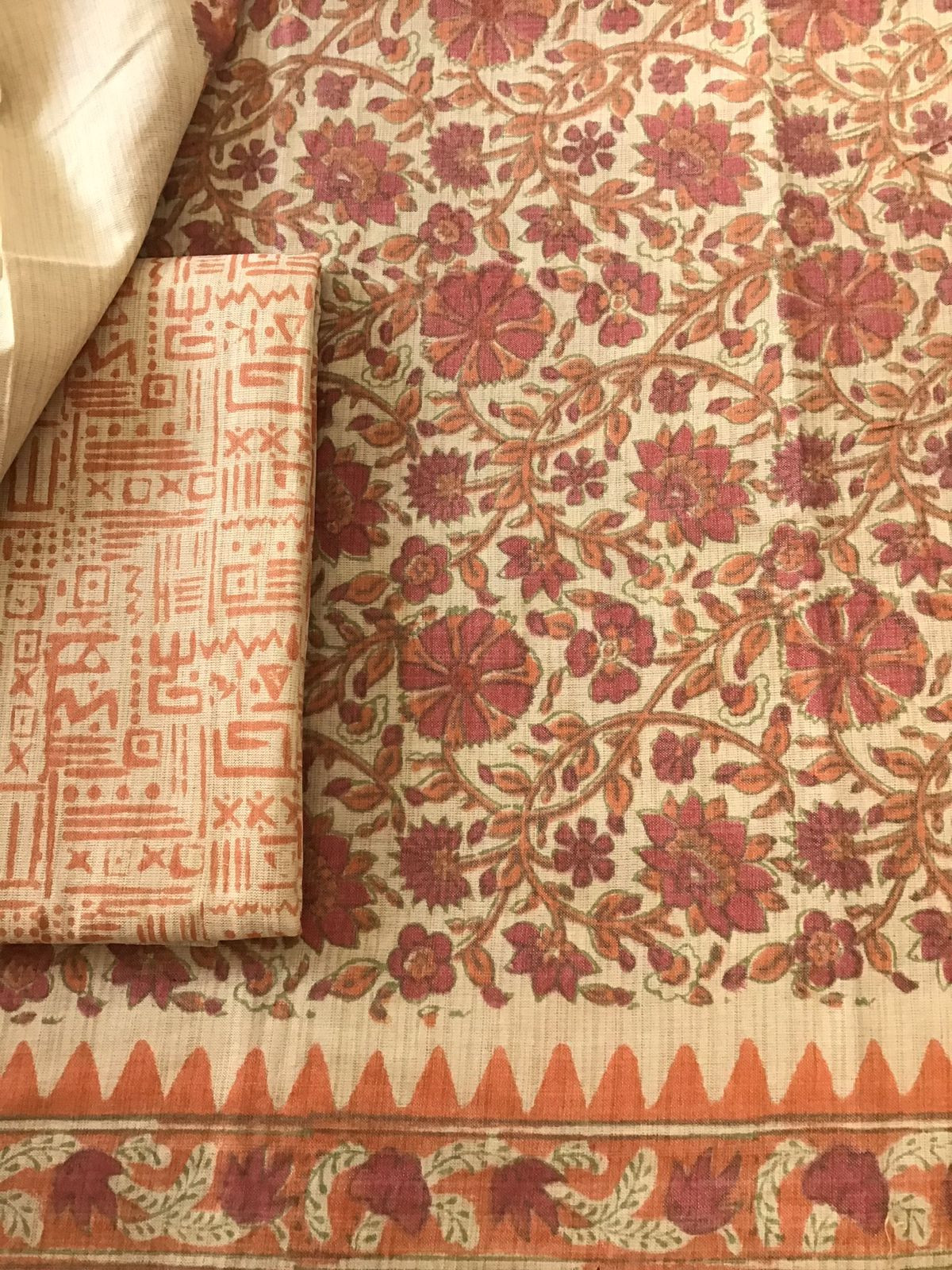 Pure Jute Cotton Silk Printed Suit - Peach