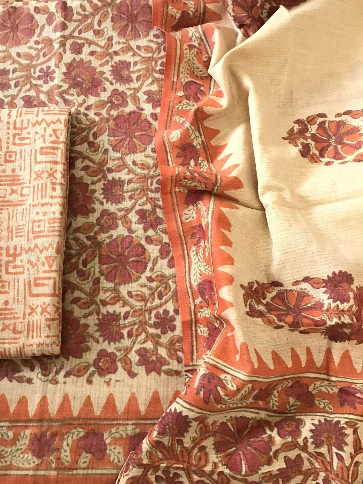 Pure Jute Cotton Silk Printed Suit - Peach