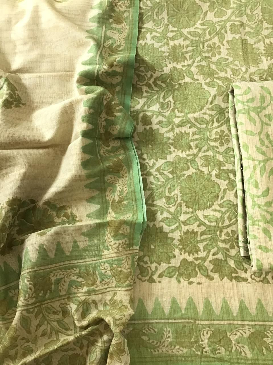 Pure Jute Cotton Silk Printed Suit - Green