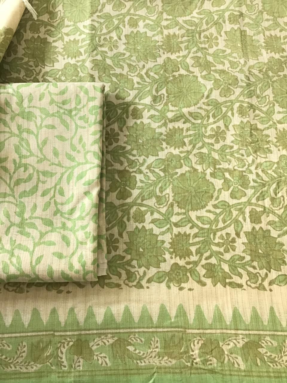 Pure Jute Cotton Silk Printed Suit - Green