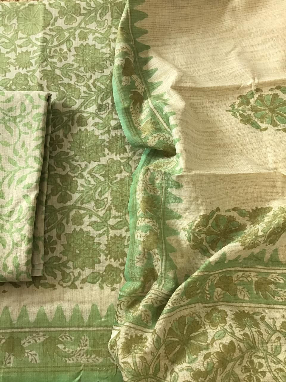 Pure Jute Cotton Silk Printed Suit - Green