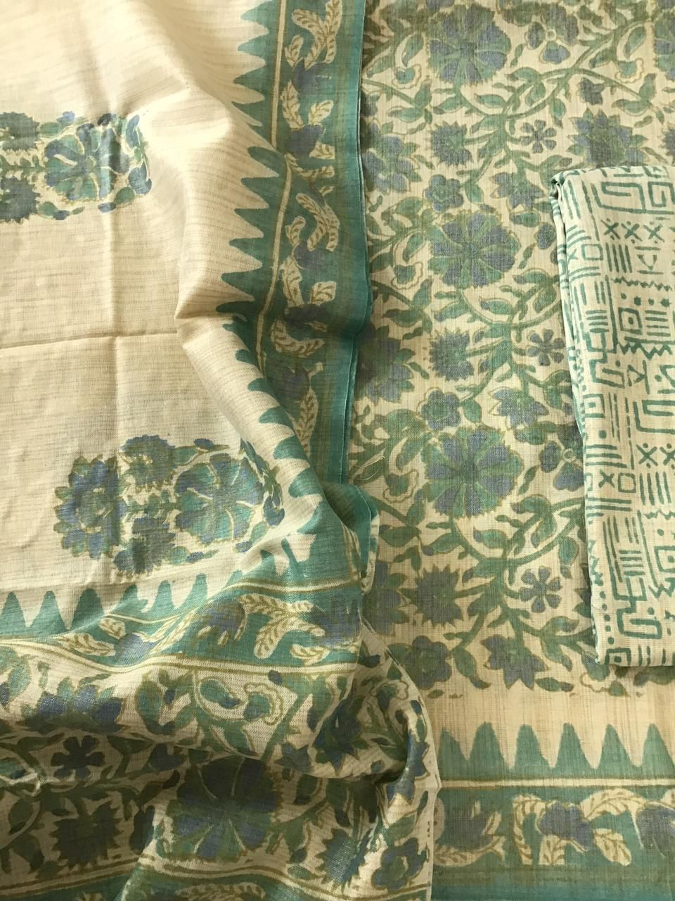 Pure Jute Cotton Silk Printed Suit - Blue