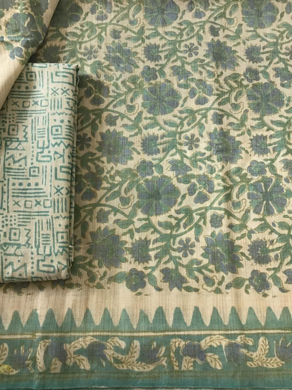 Pure Jute Cotton Silk Printed Suit - Blue