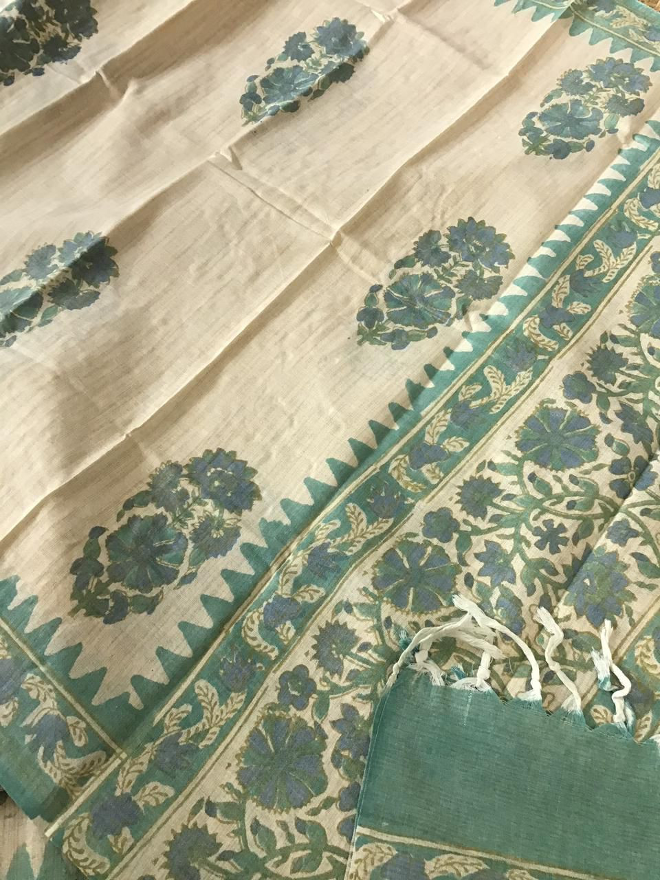 Pure Jute Cotton Silk Printed Suit - Blue