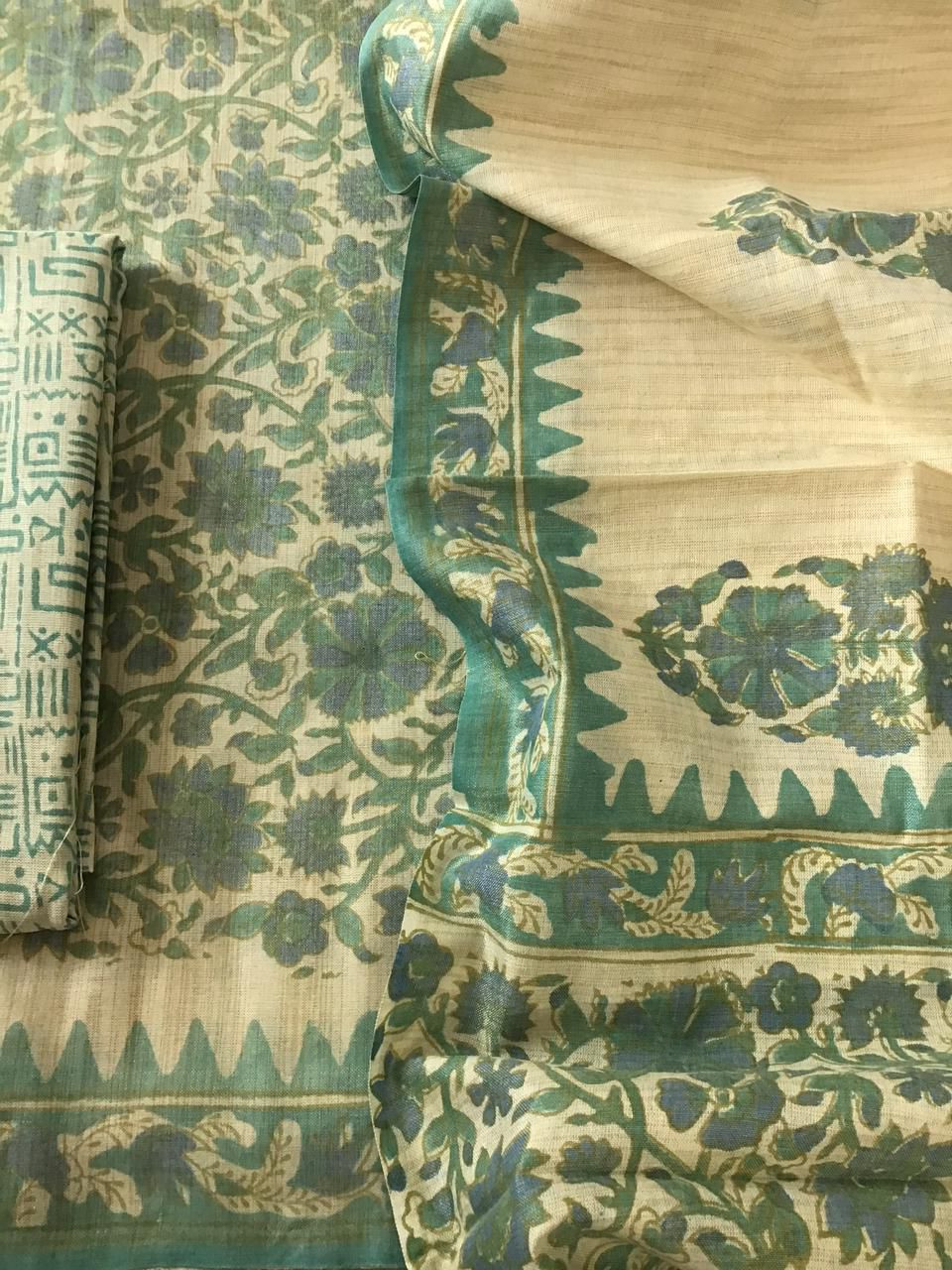 Pure Jute Cotton Silk Printed Suit - Blue