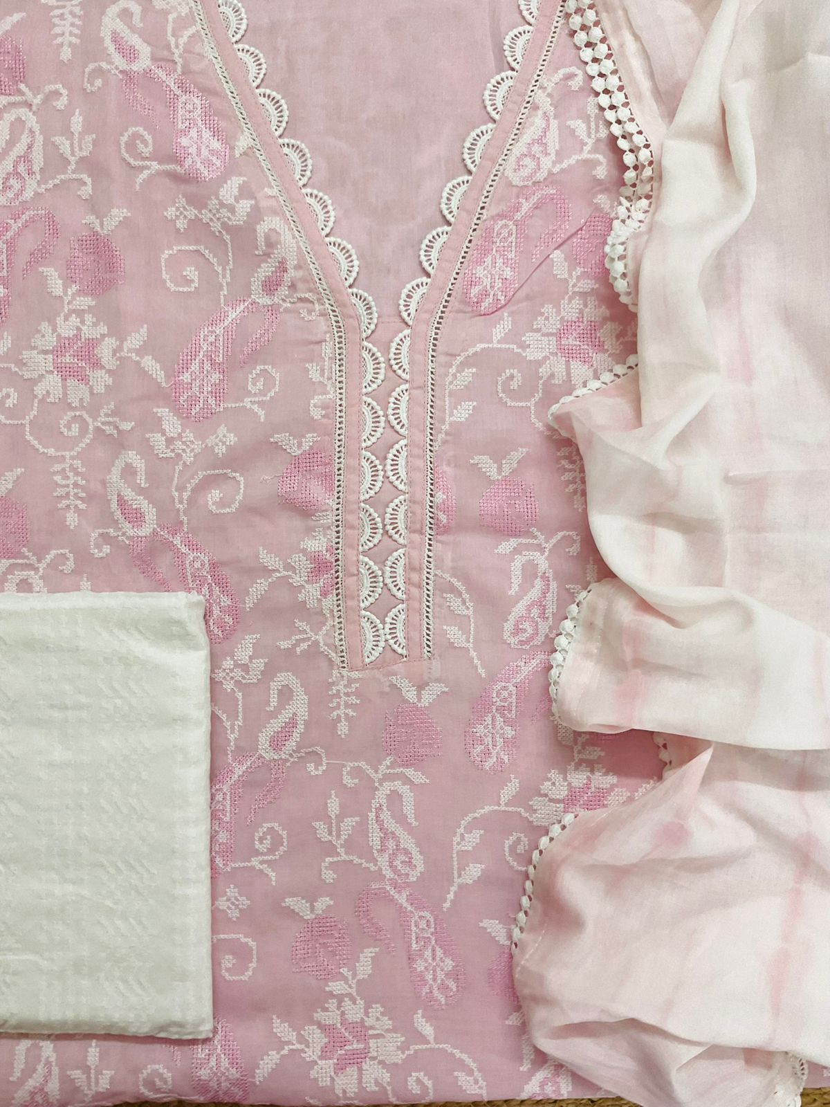 Pure Cotton Printed Embroidered Suit - Pink