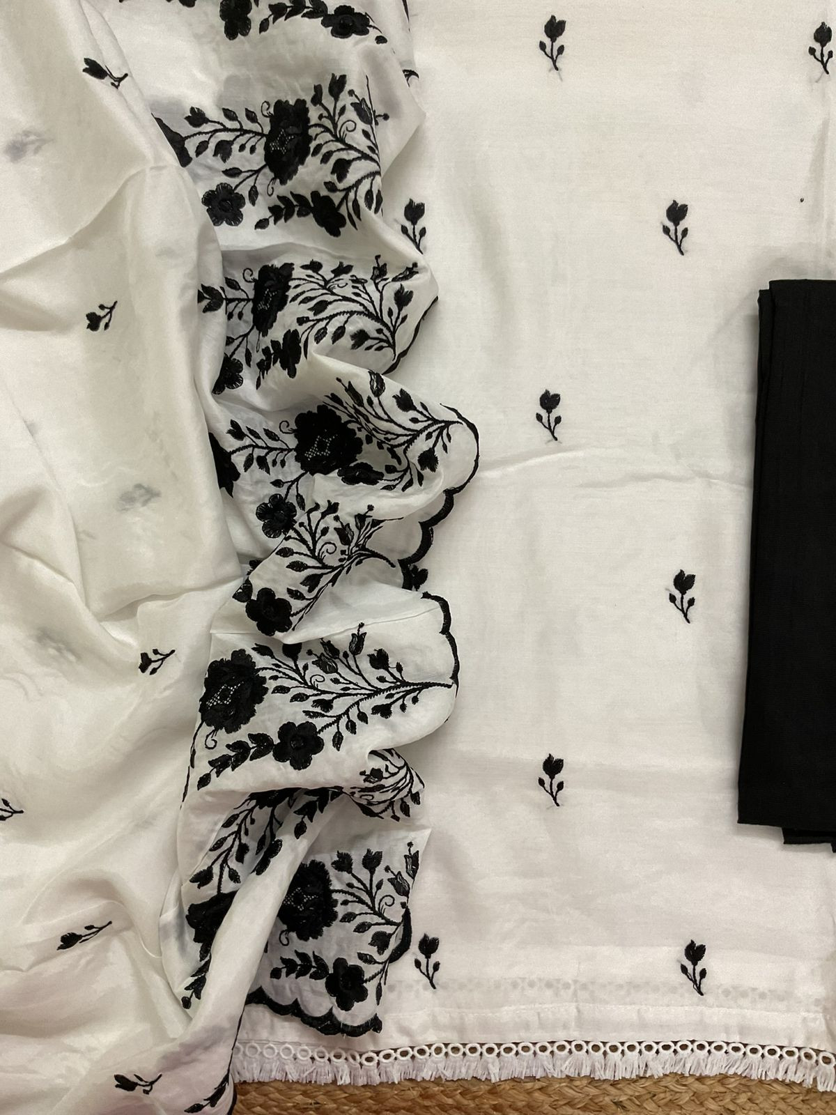 Pure Muslin Embroidered Suit - White