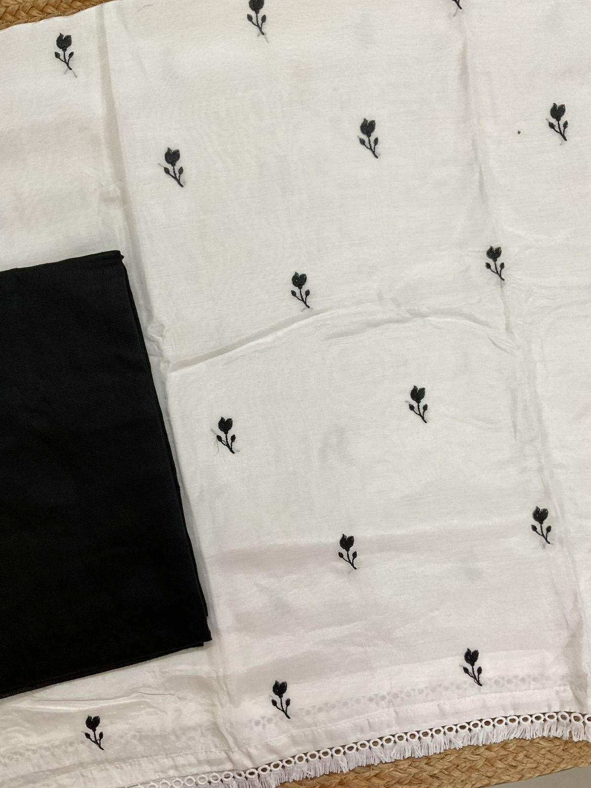 Pure Muslin Embroidered Suit - White