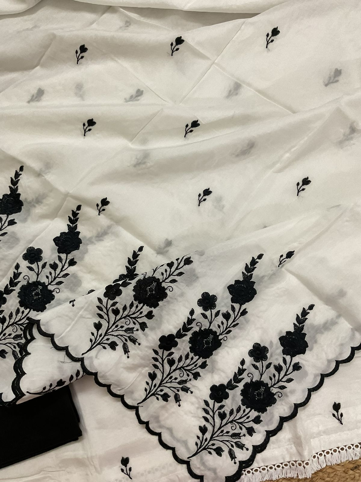 Pure Muslin Embroidered Suit - White