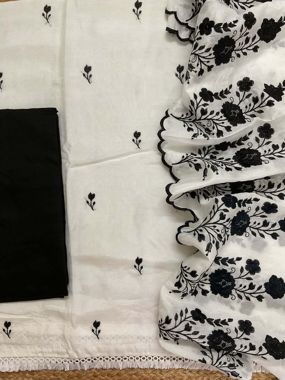 Pure Muslin Embroidered Suit - White