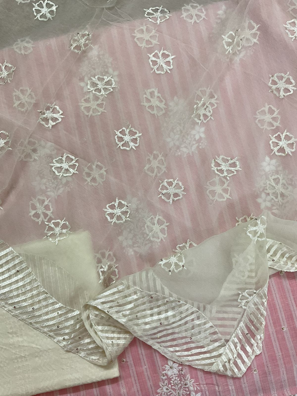 Pure Cotton Self Weaved Embroidered Suit - Pink