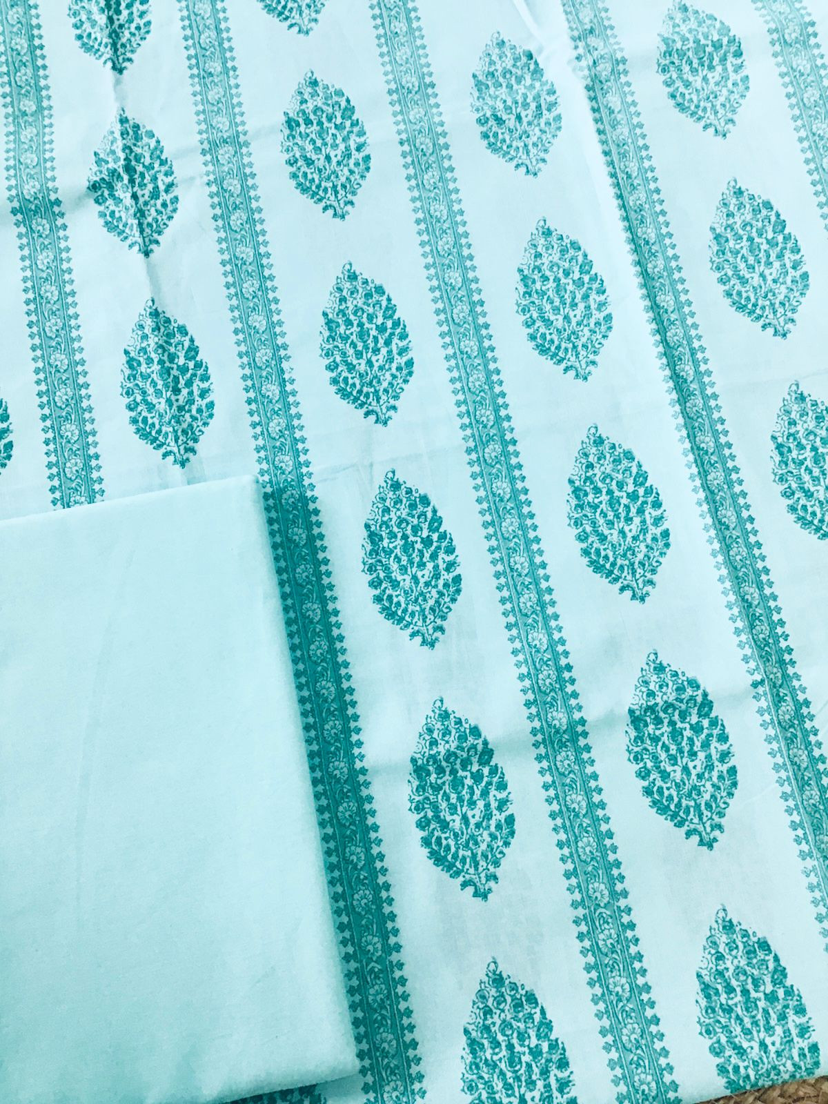 Pure Cotton Printed Suit - Sea Blue