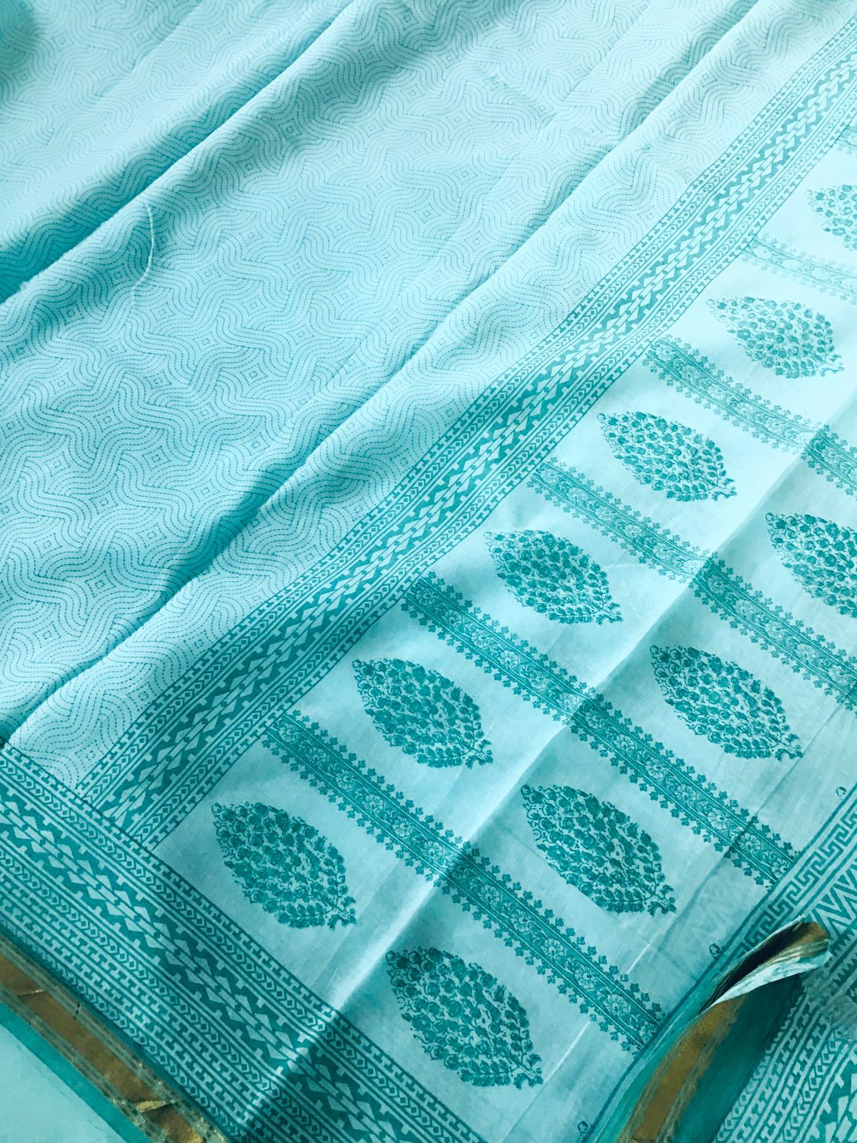 Pure Cotton Printed Suit - Sea Blue