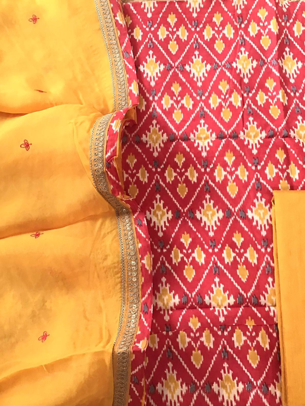 Pure Muslin Printed Embroidered Suit - Red