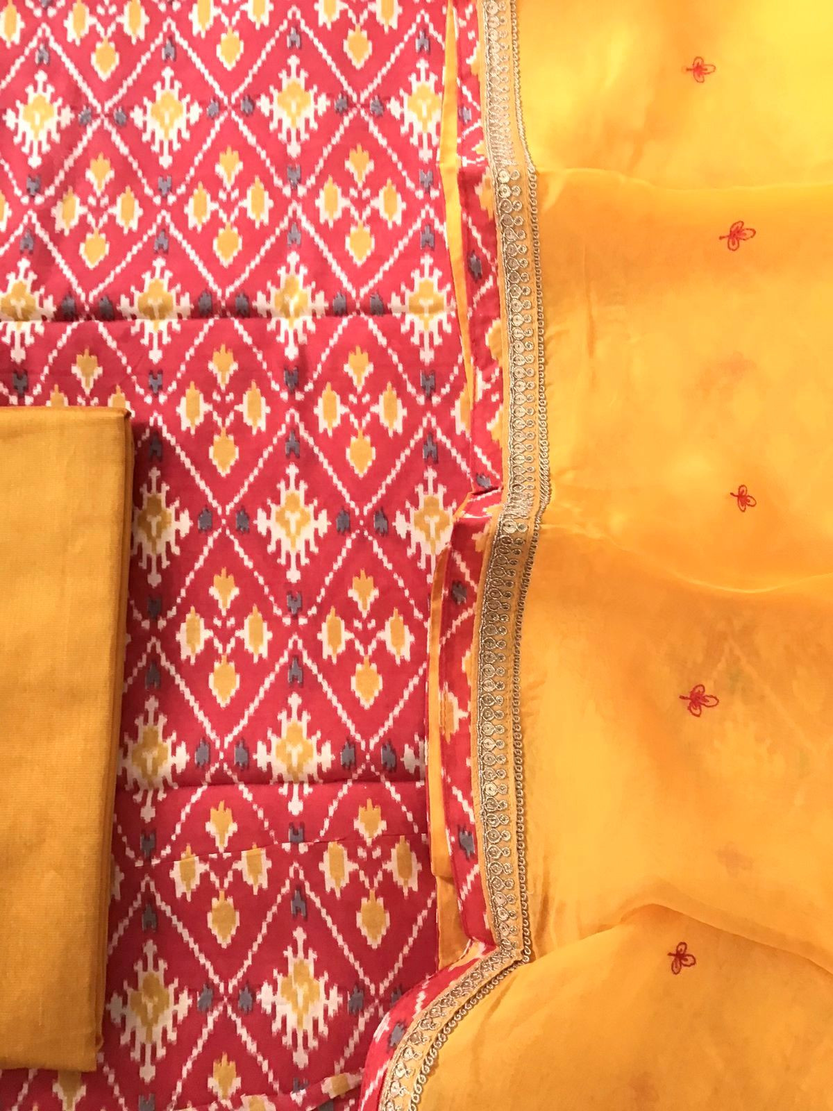 Pure Muslin Printed Embroidered Suit - Red