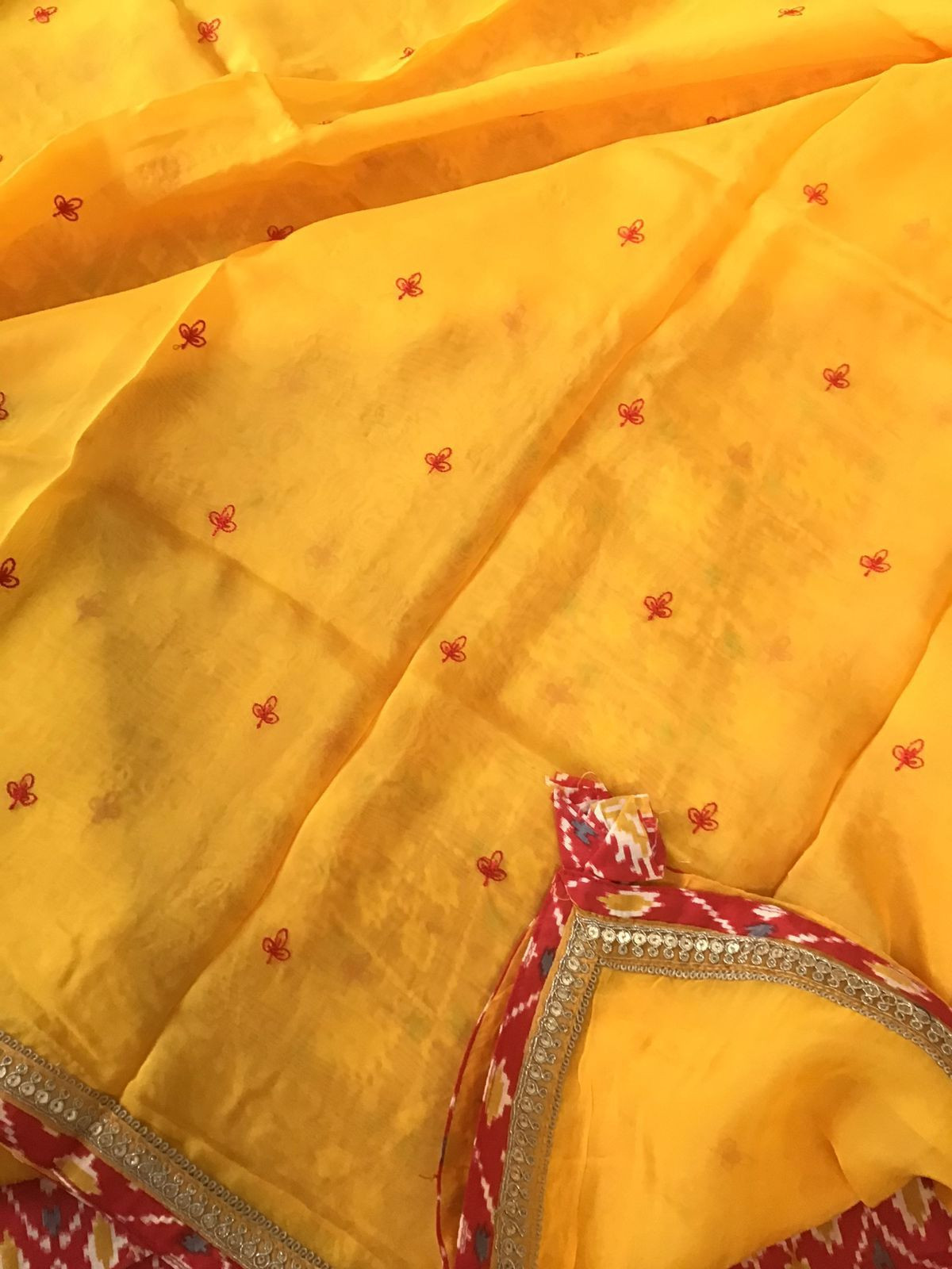 Pure Muslin Printed Embroidered Suit - Red