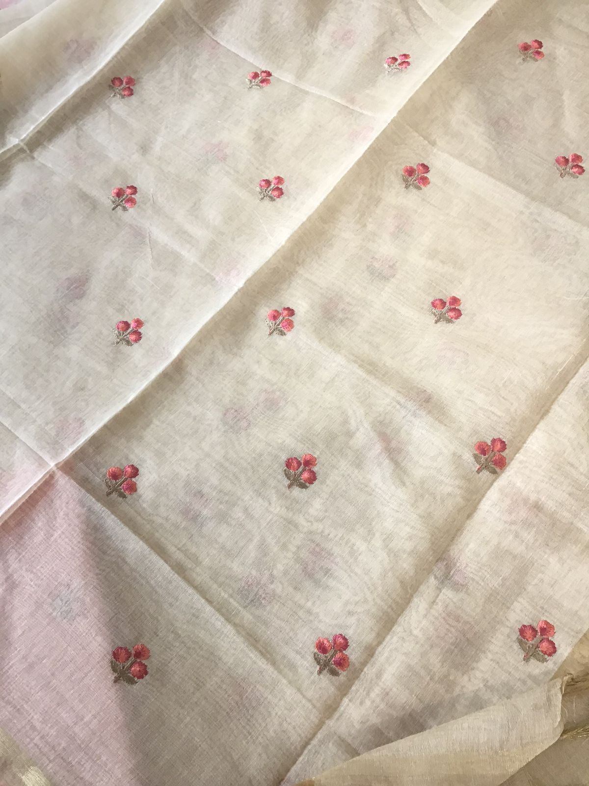 Soft Chanderi Embroidered Suit - Beige