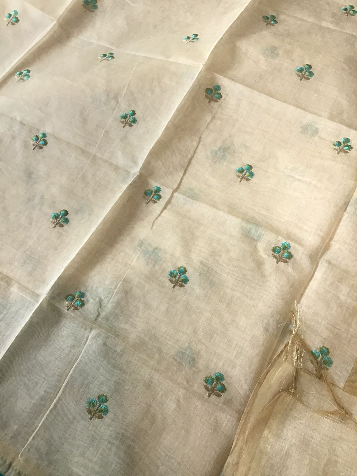 Soft Chanderi Embroidered Suit - Beige