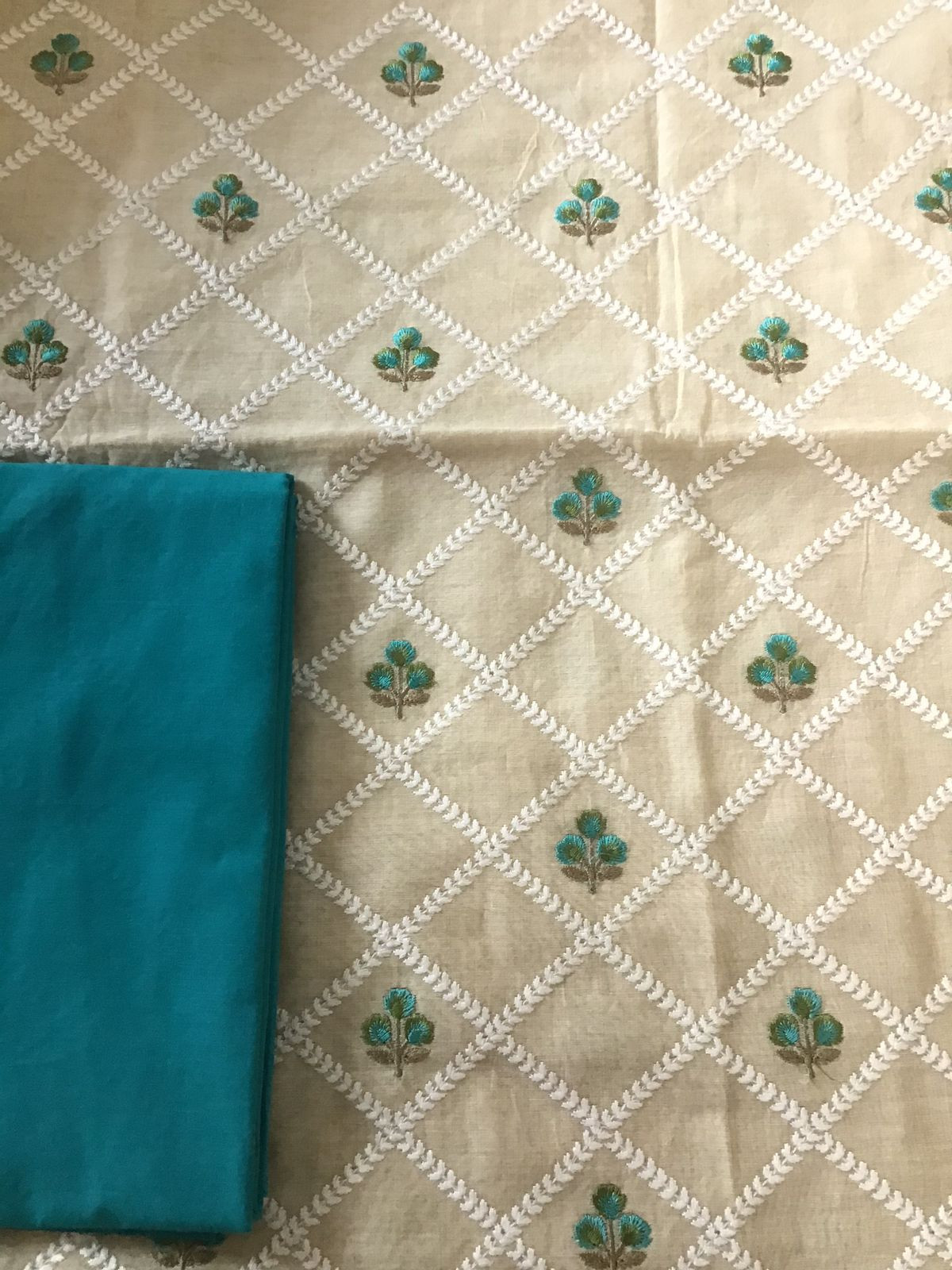 Soft Chanderi Embroidered Suit - Beige