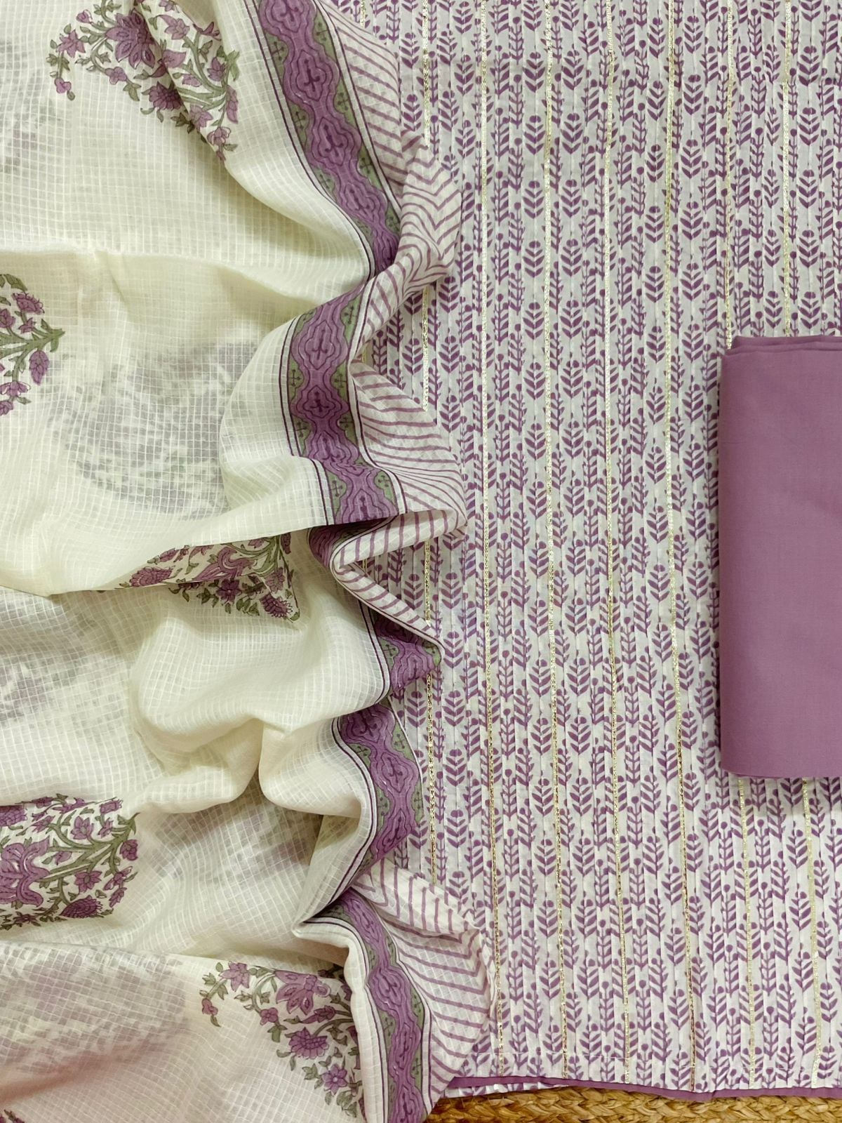 Pure Cotton Printed Embroidered Suit - Purple