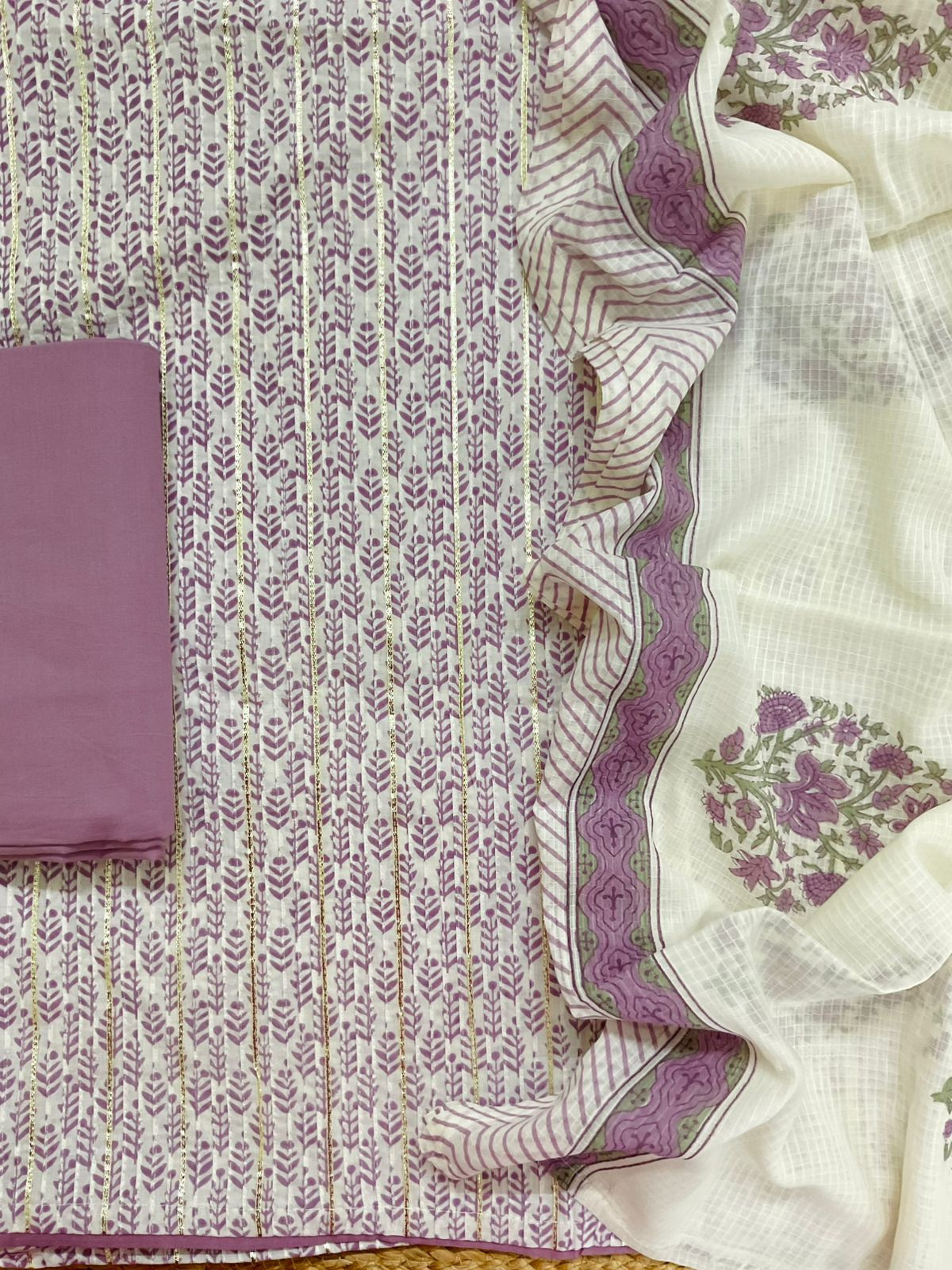 Pure Cotton Printed Embroidered Suit - Purple