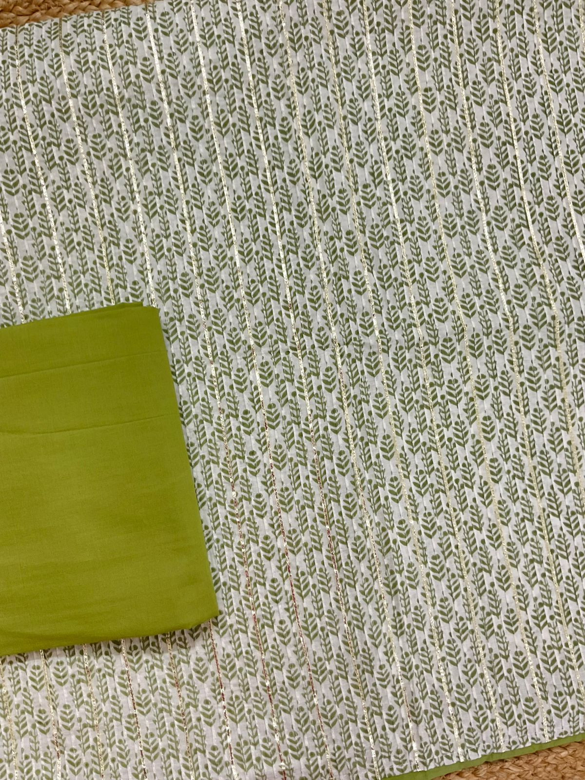 Pure Cotton Printed Embroidered Suit - Green