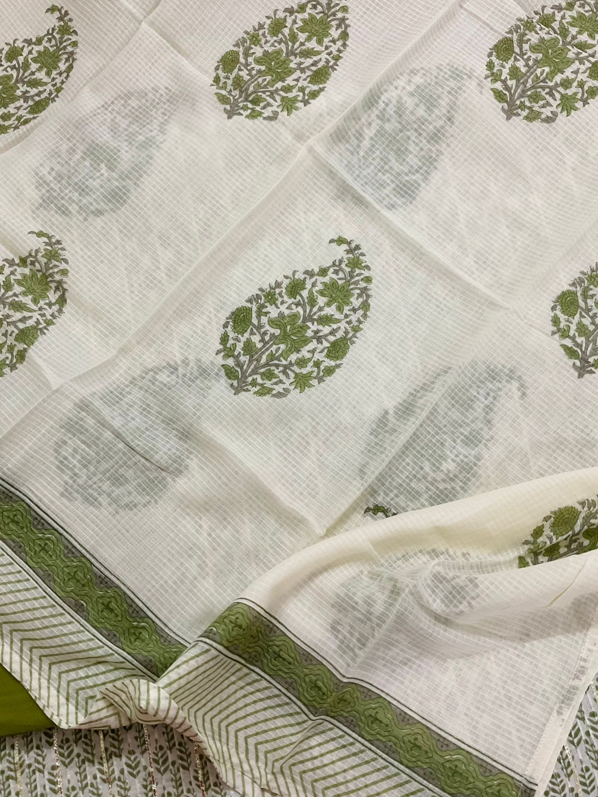 Pure Cotton Printed Embroidered Suit - Green