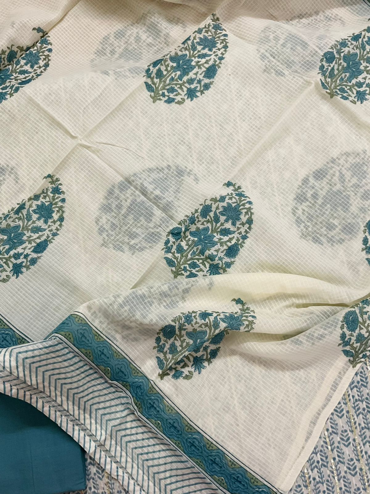 Pure Cotton Printed Embroidered Suit - Blue