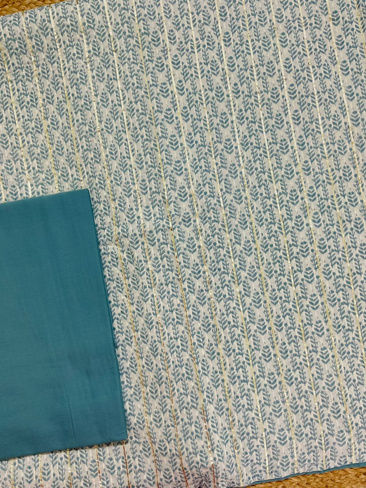 Pure Cotton Printed Embroidered Suit - Blue