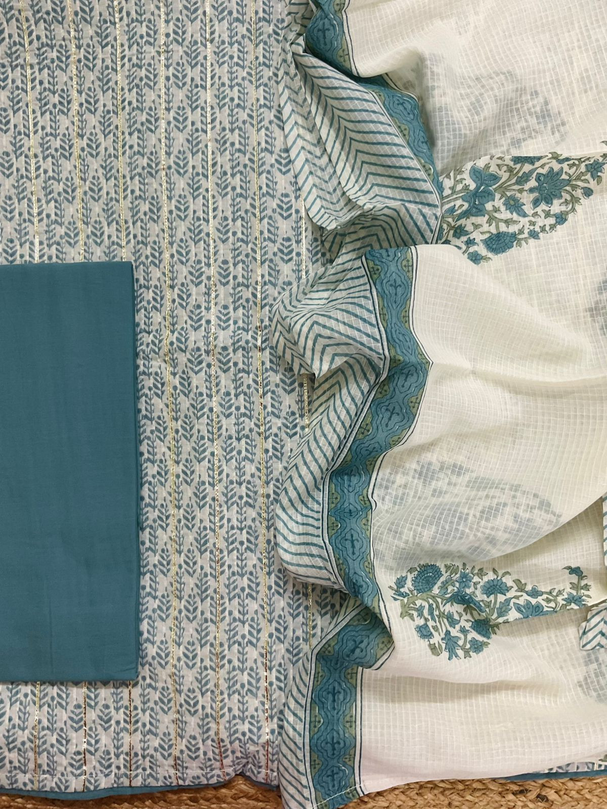 Pure Cotton Printed Embroidered Suit - Blue