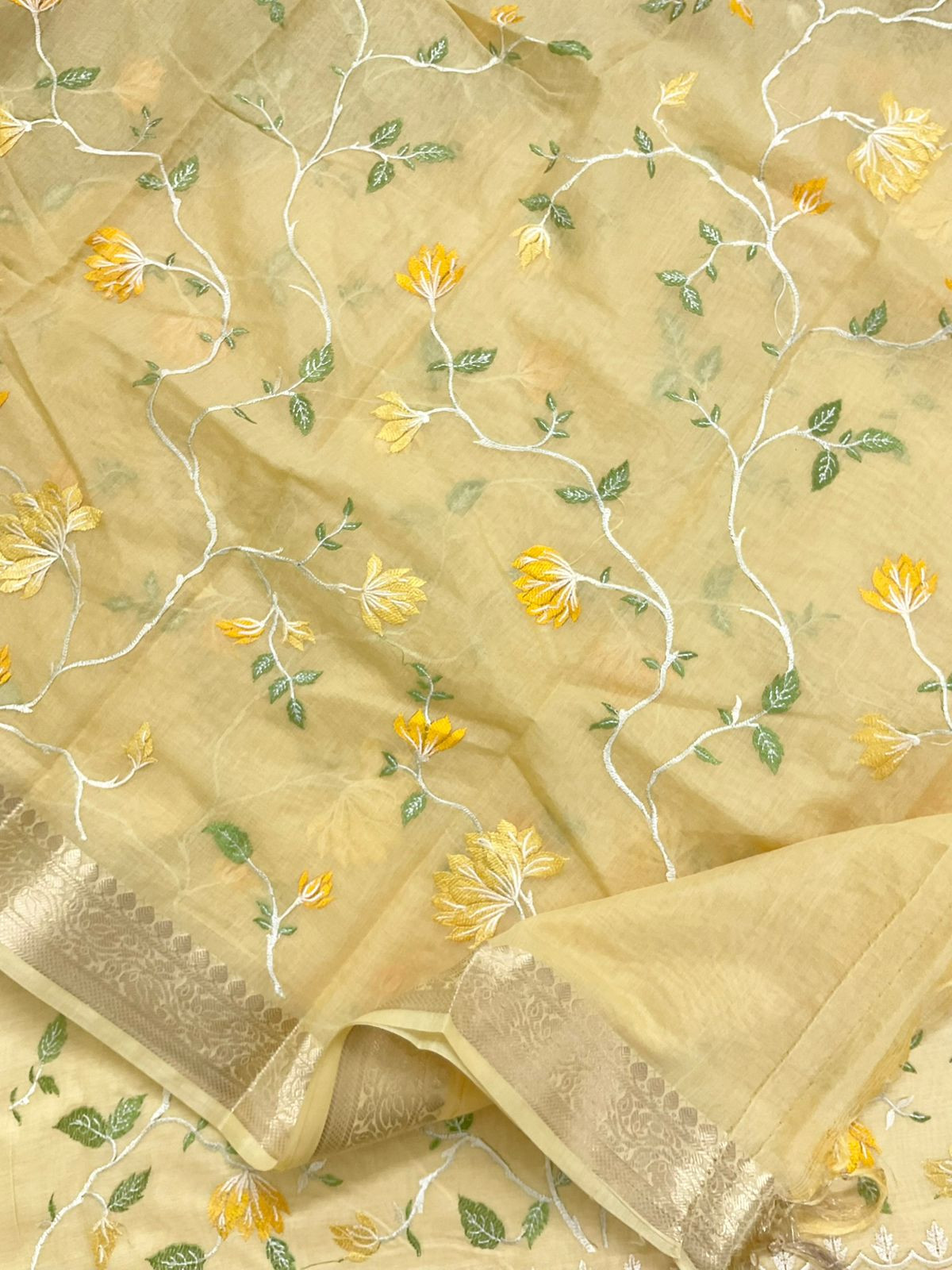 Soft Fine Chanderi Embroidered Suit - Yellow
