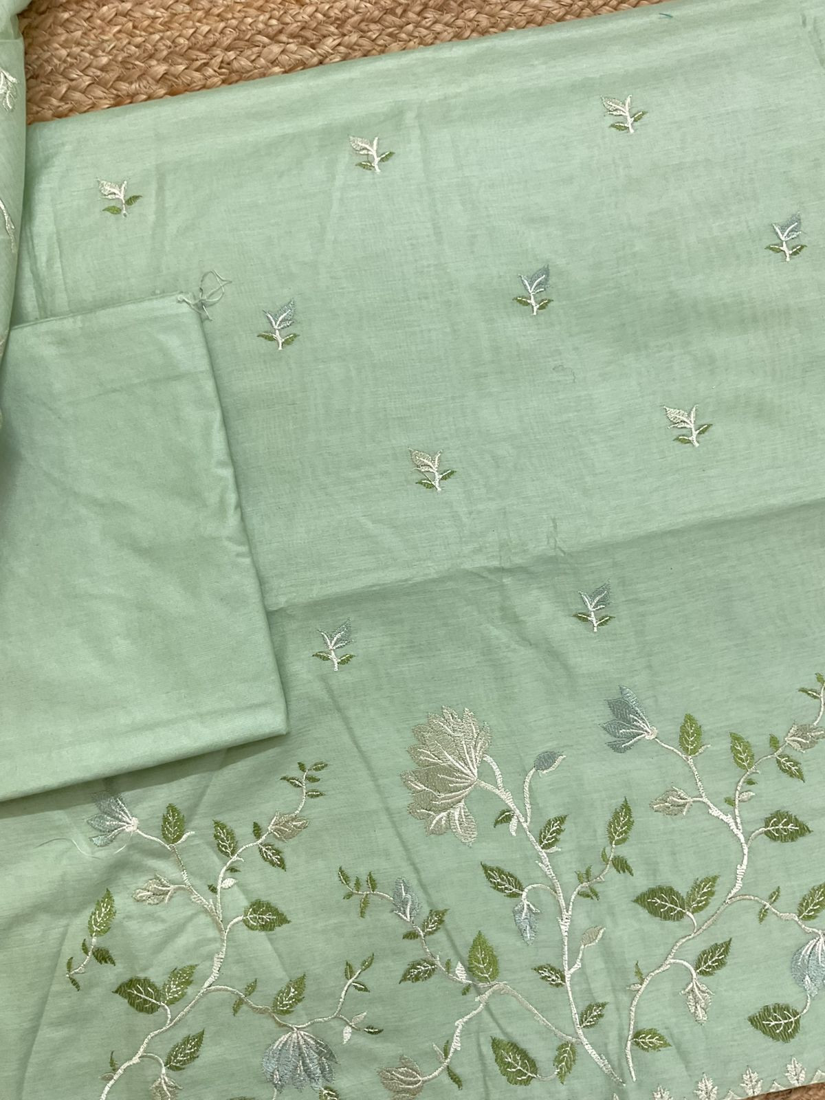 Soft Fine Chanderi Embroidered Suit - Green