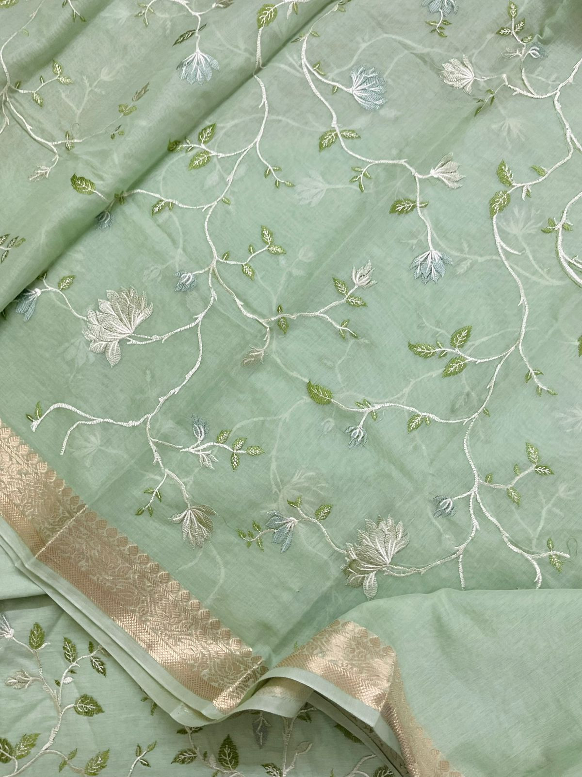 Soft Fine Chanderi Embroidered Suit - Green